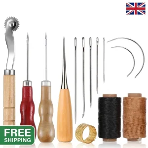 Leather Sewing Kit Hand Stitching Awl Needles Waxed Thread Repair Tool Set