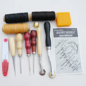13pcs Leather Craft Hand Stitching Sewing Tools Thread Awl Waxed Thimble Kit New